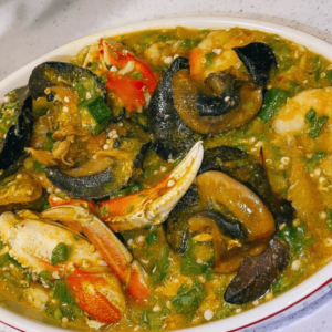Seafood Okro Soup (with snail, crab, fish, and shrimp)