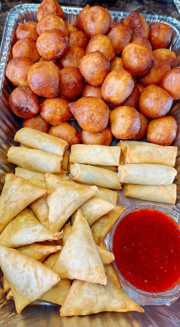 Small Chops (60 puff puff, 15 samosa and 15 spring rolls)