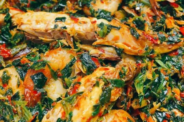 Eforiro with Shredded Mackerel Fish and Shrimp