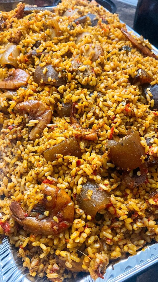 Iresi elepo with OFADA RICE (palmoil jollof)